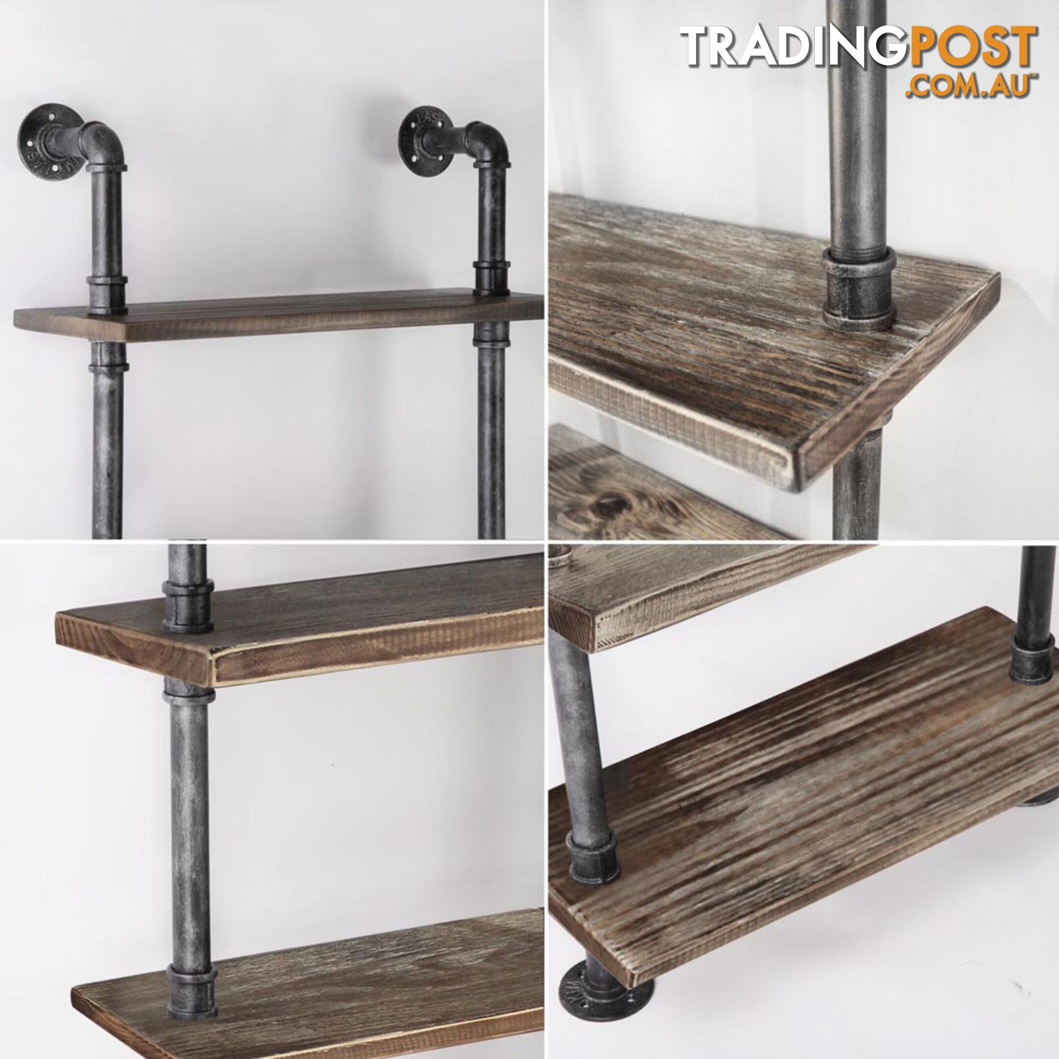 6 Level DIY Rustic Industrial Pipe Shelf Tier Wooden Bookshelf Home Cafe Deco