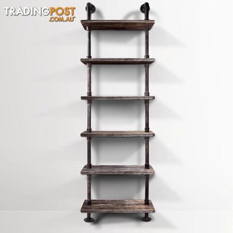 6 Level DIY Rustic Industrial Pipe Shelf Tier Wooden Bookshelf Home Cafe Deco