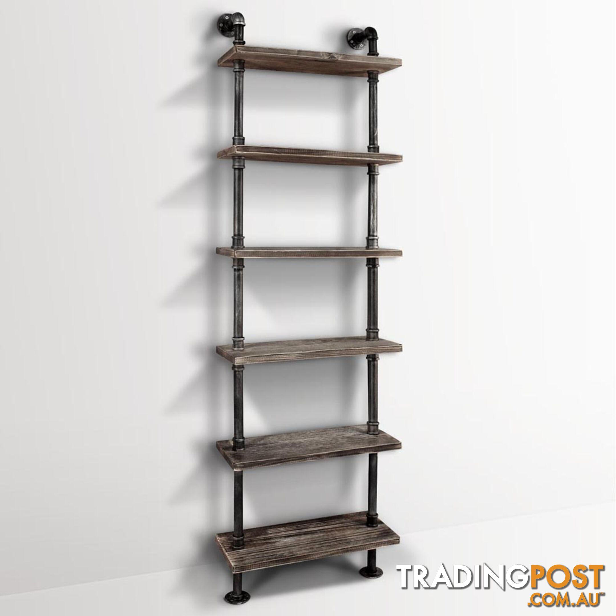 6 Level DIY Rustic Industrial Pipe Shelf Tier Wooden Bookshelf Home Cafe Deco