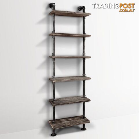 6 Level DIY Rustic Industrial Pipe Shelf Tier Wooden Bookshelf Home Cafe Deco