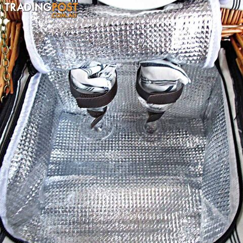 2 Person Picnic Basket Set w/ Cooler Bag Blanket