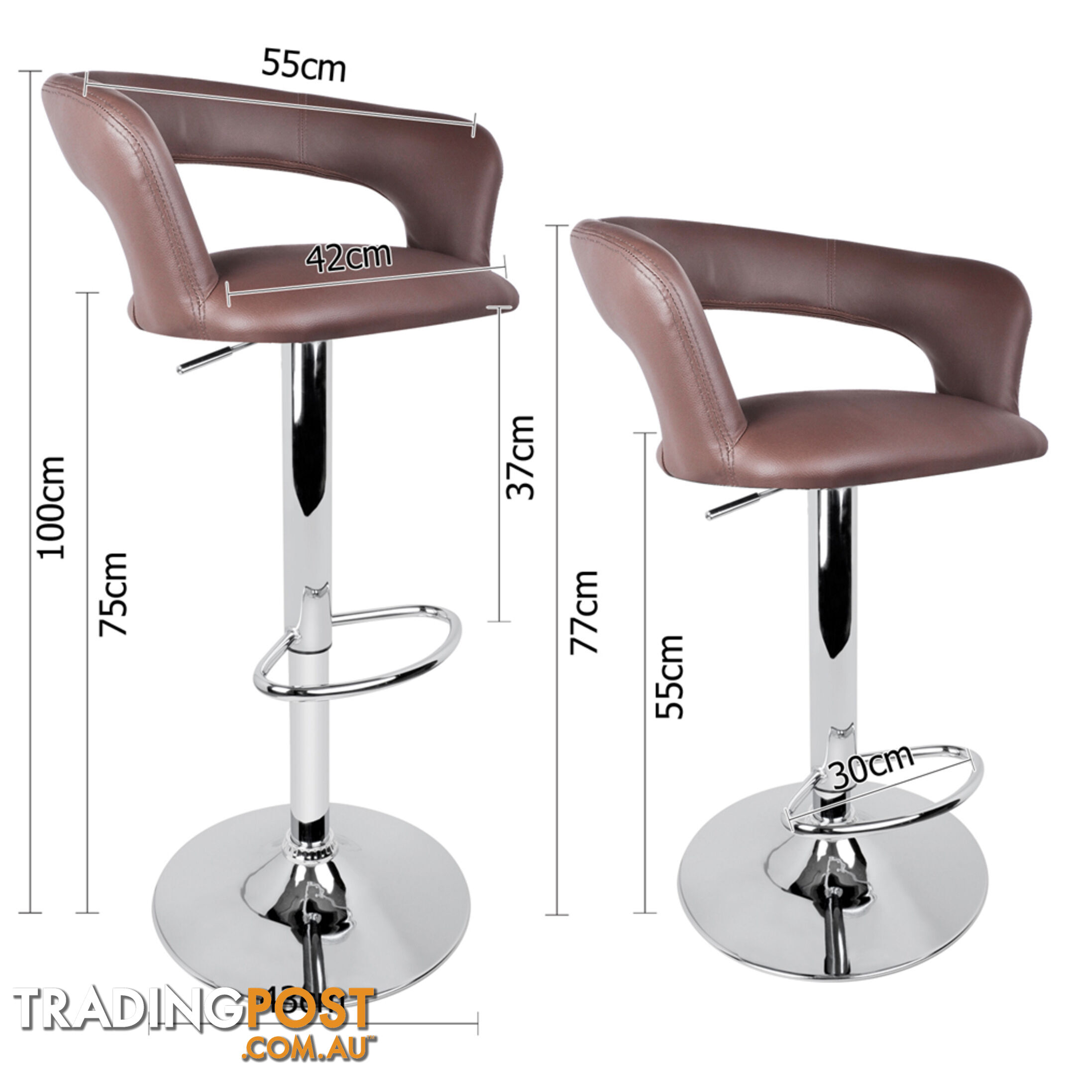 Set of 2 PU Leather Kitchen Bar Stool Chocolate