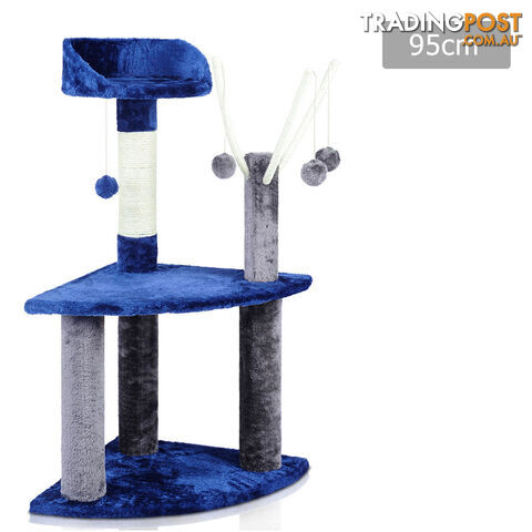95cm Cat Post Furniture Tree Gym House Condo Kitten Scratching Poles Grey Blue