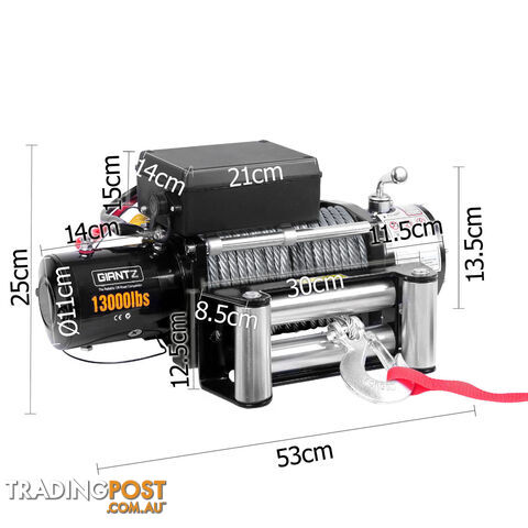 12V 13000 LBS Wireless Steel Cable Electric Winch