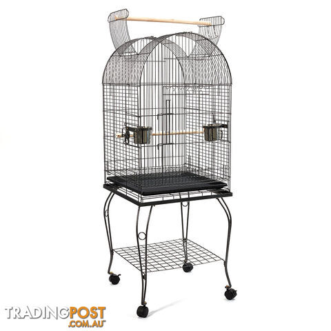 New 150cm Bird Cage Canary Parrot Budgie Pet Aviary Stand Wheel Open Roof Black
