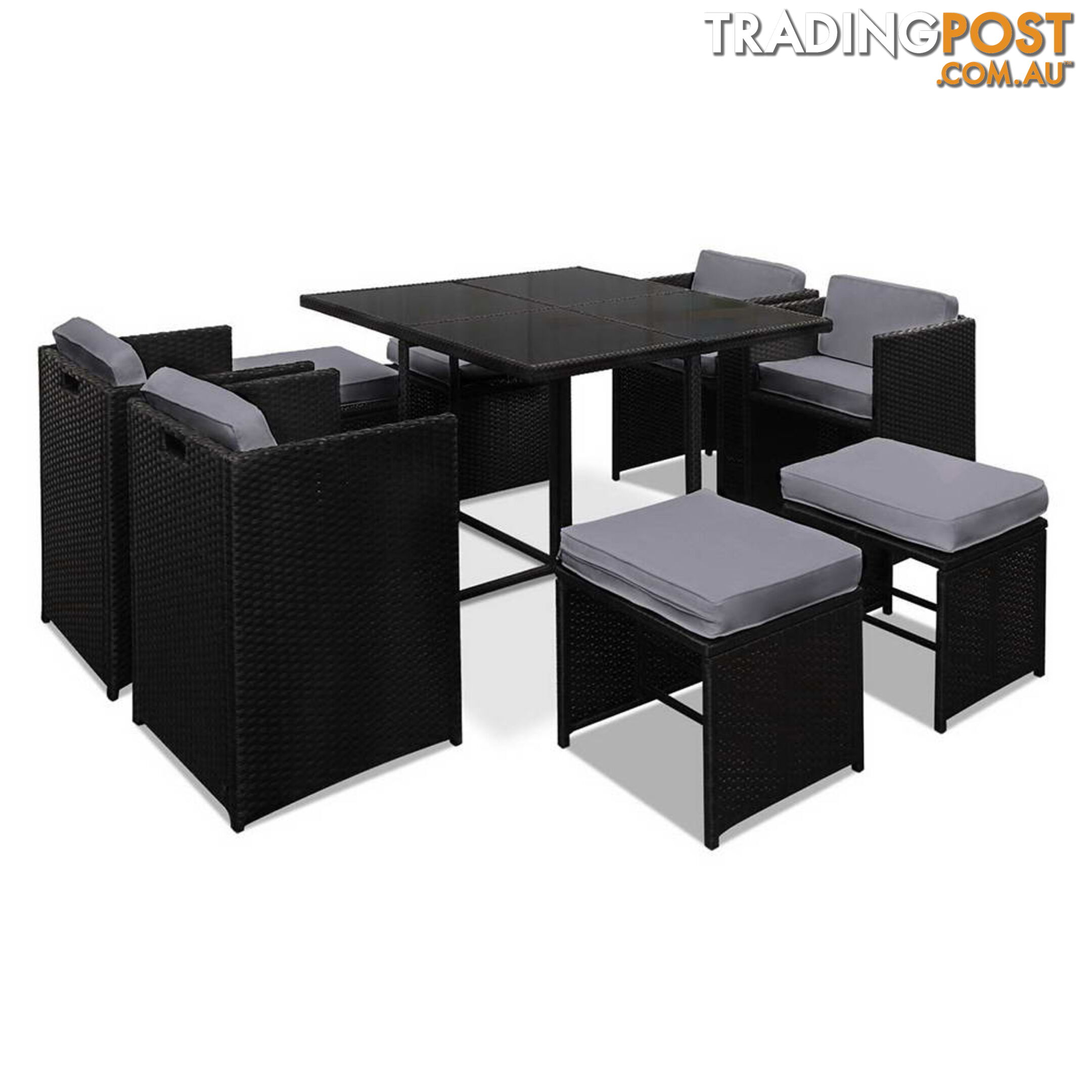 Hawaii Dining 9 Seater Set _ Black & Grey