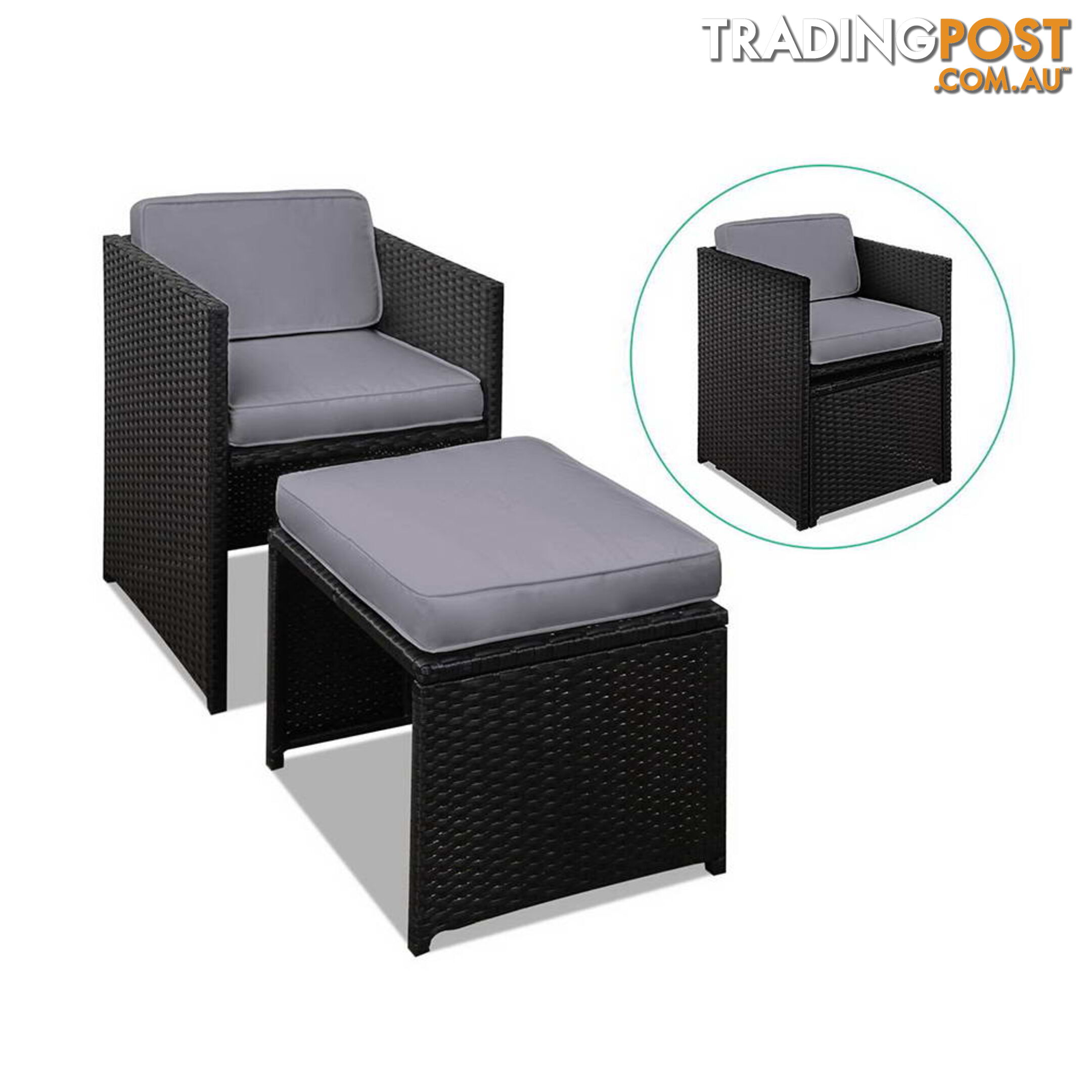 Hawaii Dining 9 Seater Set _ Black & Grey