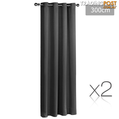 2 x Luxury Eyelet Blockout Curtain Room Darkening 250GSM 3 Layer 300x230cm Grey
