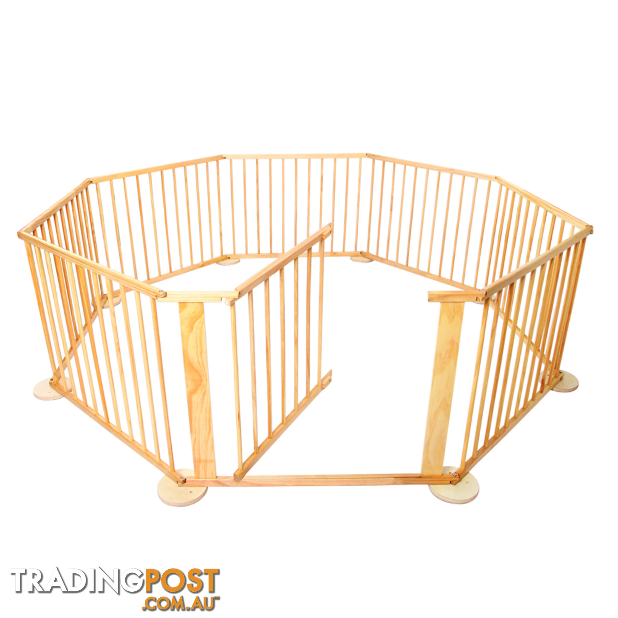 8 Panel Sturdy Baby Playpen Natural Wooden Kids Toddler Safety Divider Gate