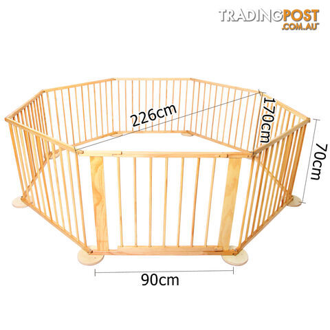 8 Panel Sturdy Baby Playpen Natural Wooden Kids Toddler Safety Divider Gate