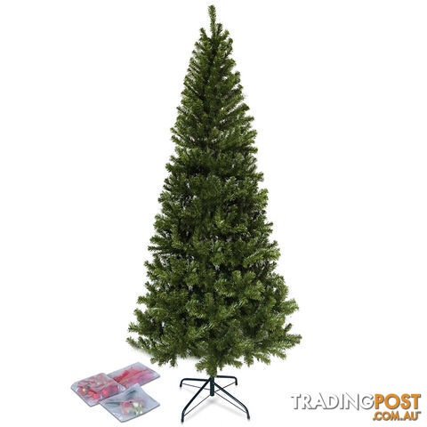 7FT Premium Christmas Tree Free Ornament 210CM Xmas Decorate Steel Base Green