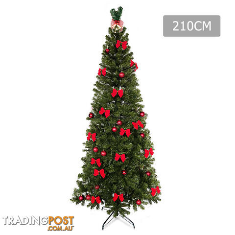 7FT Premium Christmas Tree Free Ornament 210CM Xmas Decorate Steel Base Green