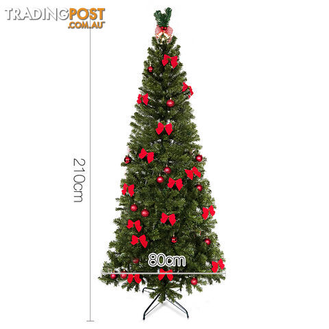 7FT Premium Christmas Tree Free Ornament 210CM Xmas Decorate Steel Base Green