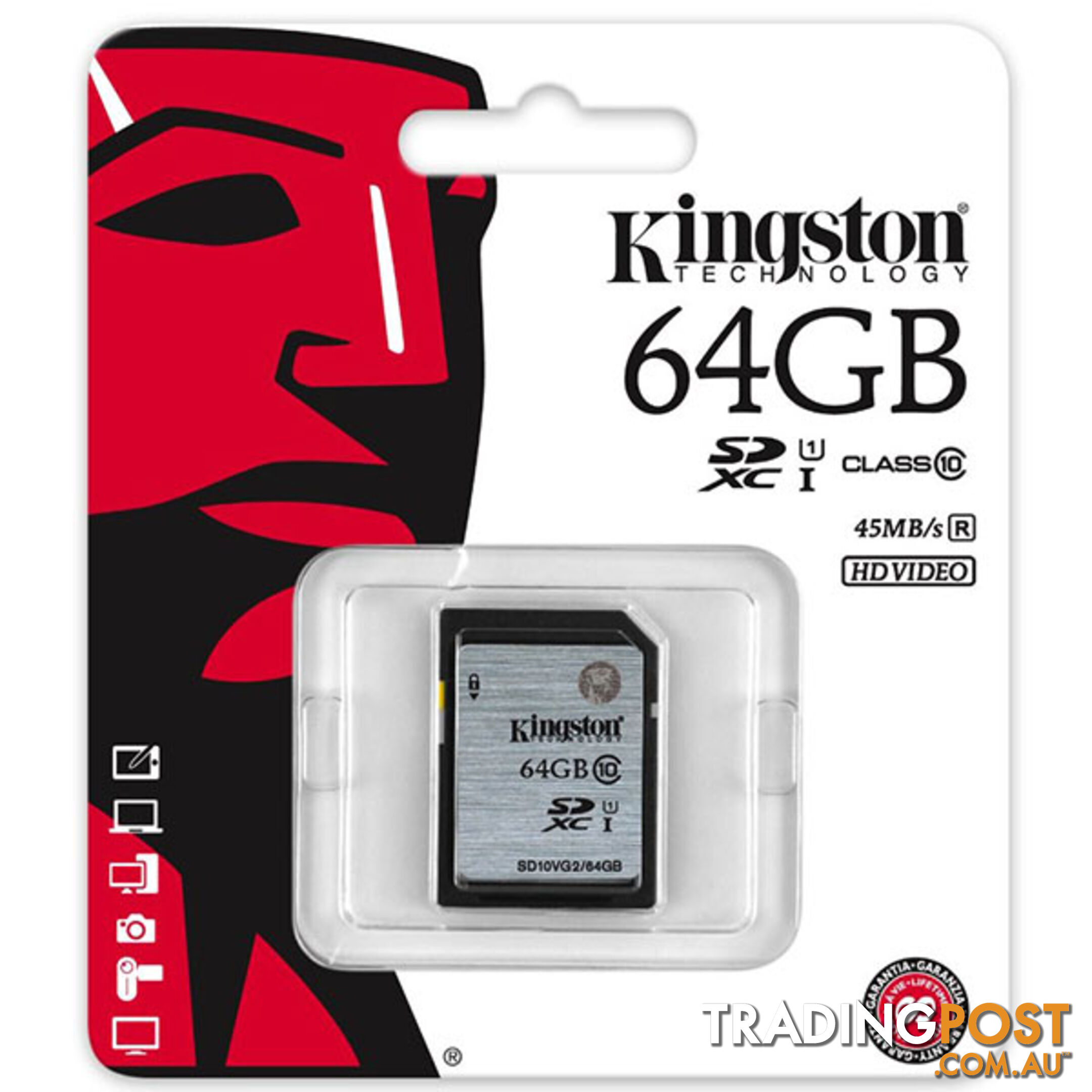 KINGSTON 64GB SDXC Class10 UHS-I 80MB/s Read Flash Card  Retail(SD10VG2/64GBFR)