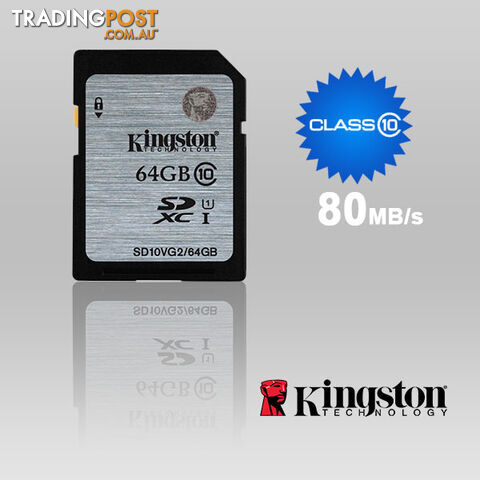 KINGSTON 64GB SDXC Class10 UHS-I 80MB/s Read Flash Card  Retail(SD10VG2/64GBFR)