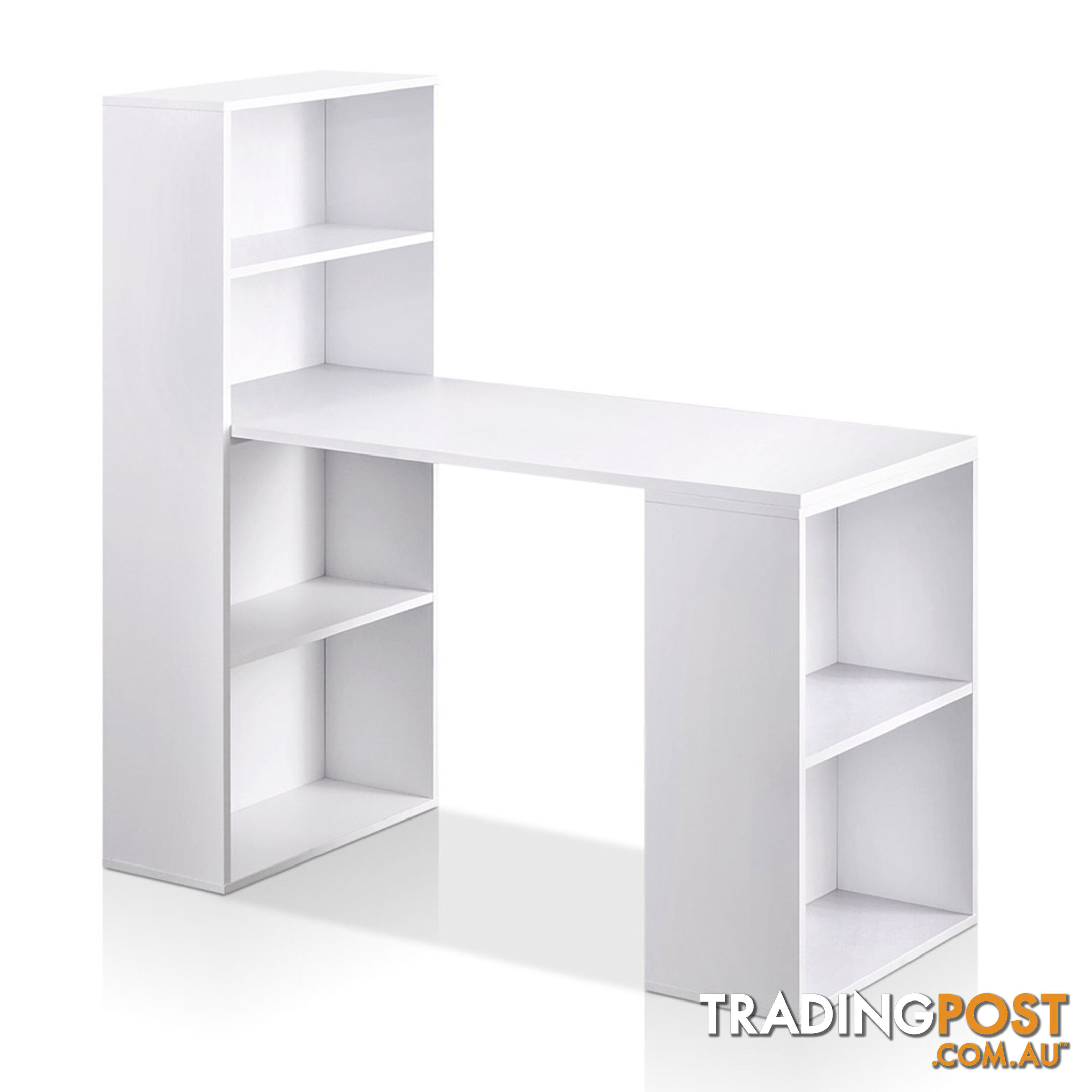 6 Storage Shelf Office Computer Desk White