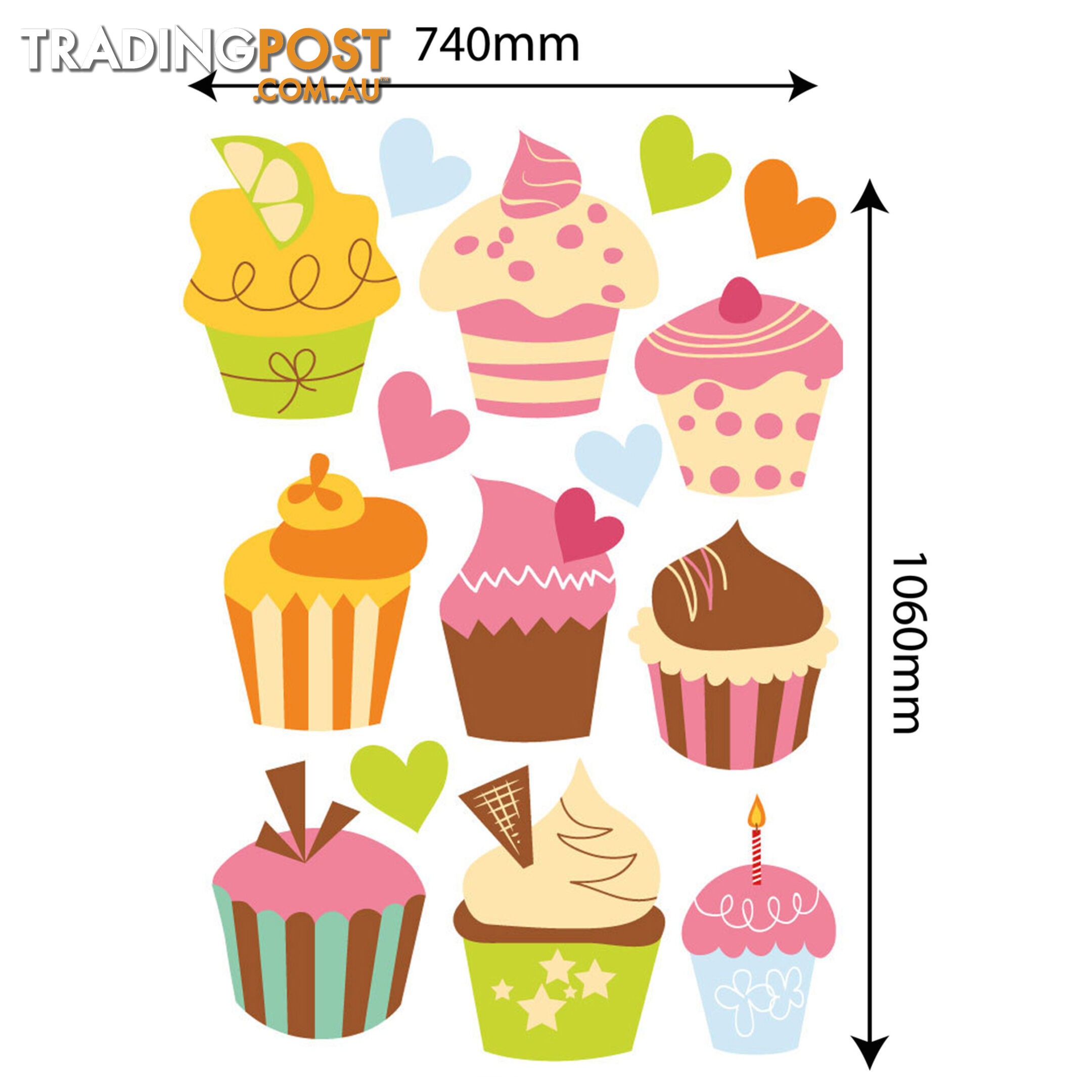 Extra Large Size Cute Cupcakes Wall Stickers - Totally Movable and Reusable