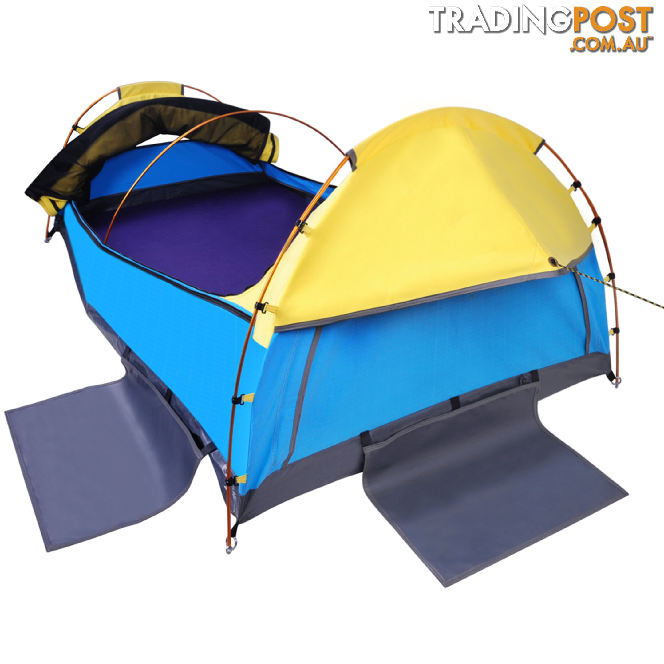 King Single Swag Camping Extra Large Deluxe Swags Canvas Tent Yellow Blue