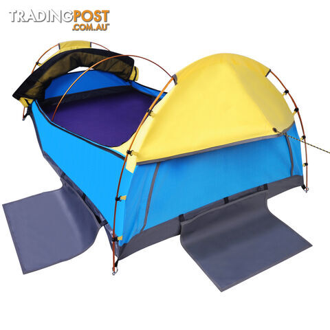 King Single Swag Camping Extra Large Deluxe Swags Canvas Tent Yellow Blue