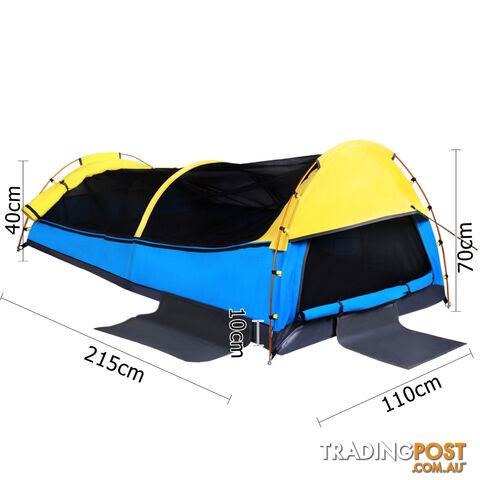King Single Swag Camping Extra Large Deluxe Swags Canvas Tent Yellow Blue