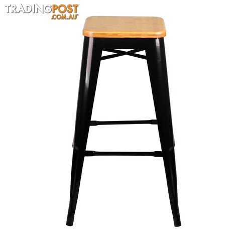 Set of 2 Replica Tolix Bar Stool Bamboo Seat 76cm Black