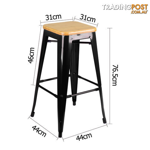 Set of 2 Replica Tolix Bar Stool Bamboo Seat 76cm Black