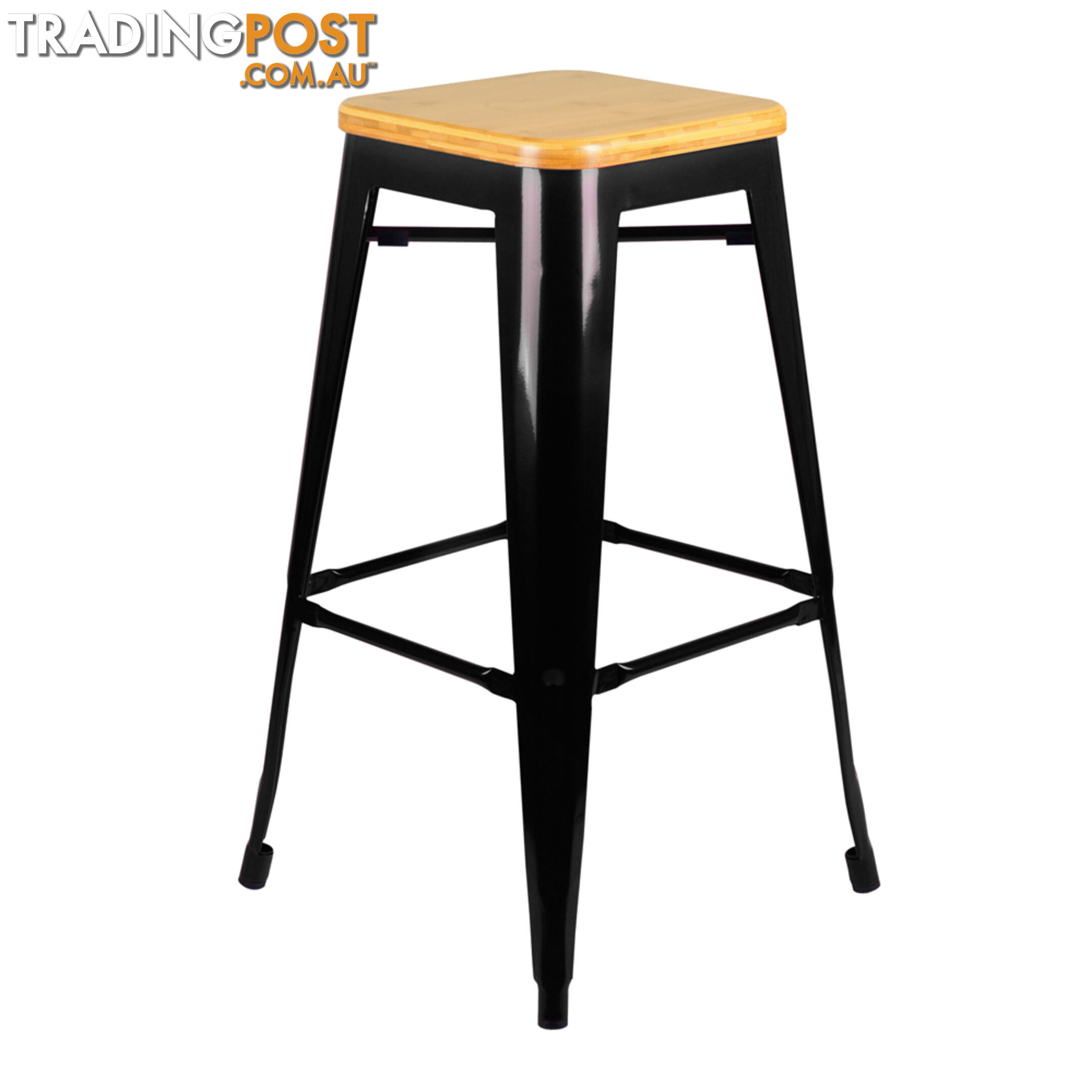 Set of 2 Replica Tolix Bar Stool Bamboo Seat 76cm Black