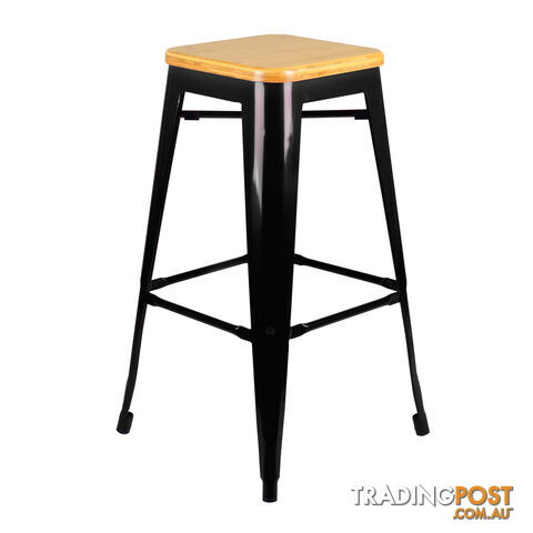 Set of 2 Replica Tolix Bar Stool Bamboo Seat 76cm Black