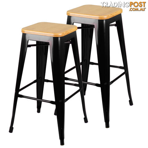 Set of 2 Replica Tolix Bar Stool Bamboo Seat 76cm Black