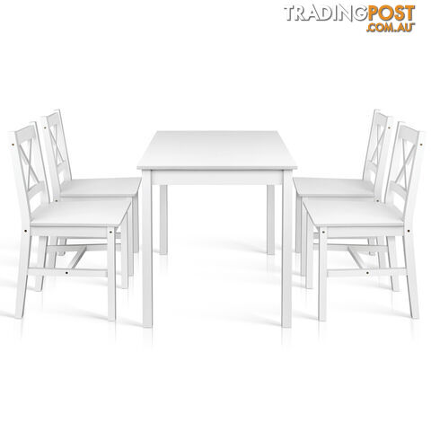 Pine Wood Dining Table Chairs Set Kitchen Cafe 5PCS 4 Seater Wooden Rectangular