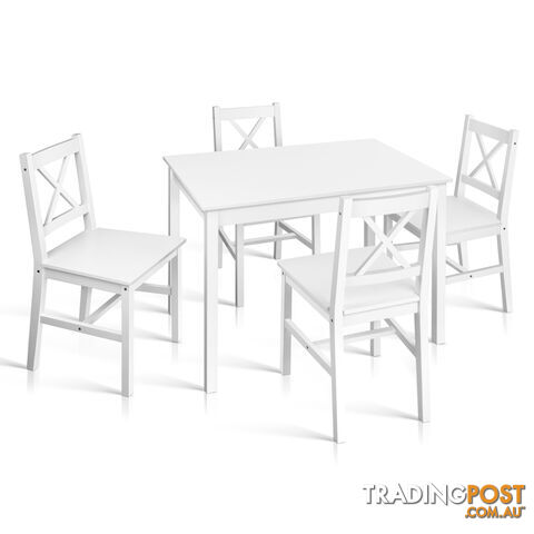 Pine Wood Dining Table Chairs Set Kitchen Cafe 5PCS 4 Seater Wooden Rectangular