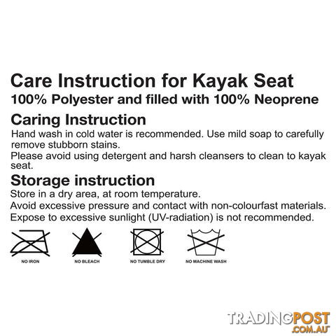 Premium Kayak Canoe Padded Seat Adjustable Straps With Bag Grey Black