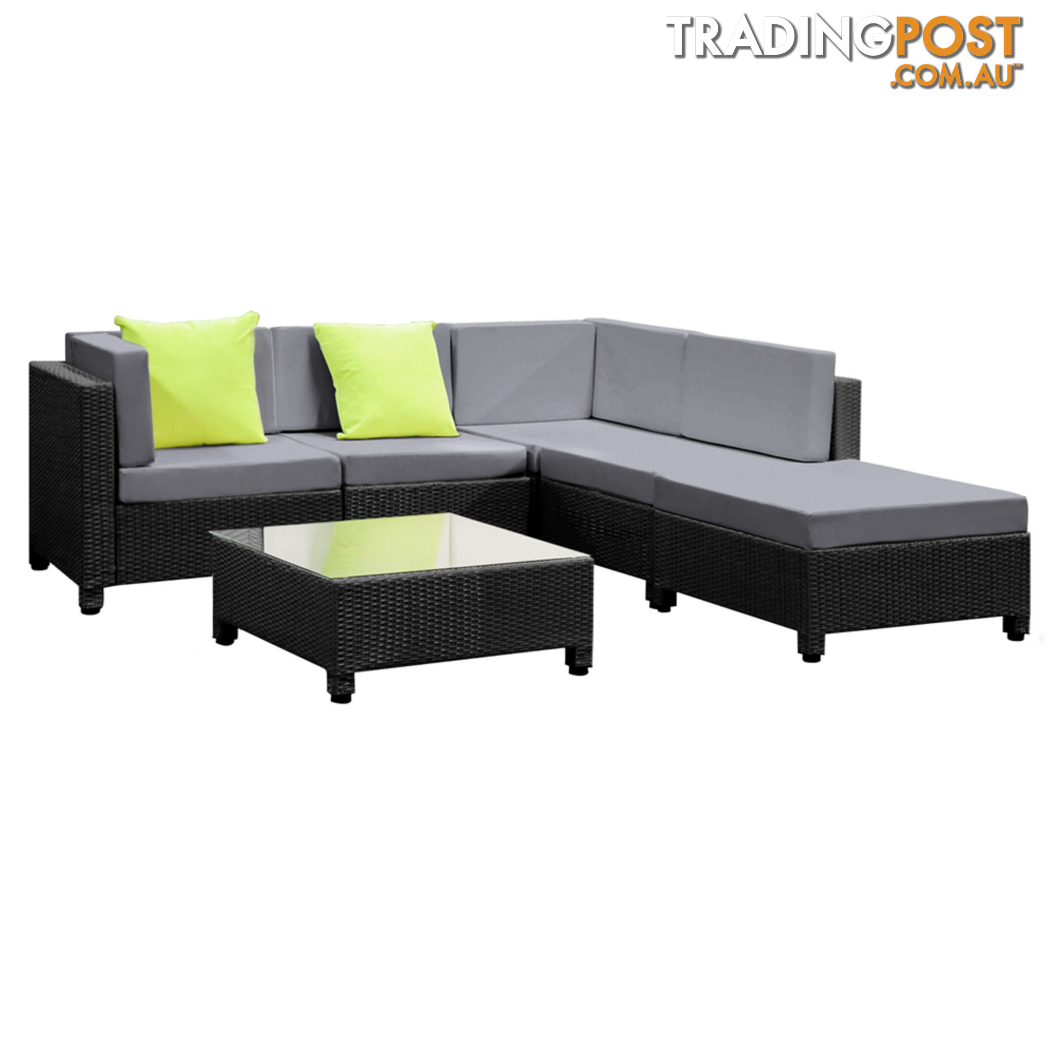 Outdoor Lounge 5 Seater Garden Furniture Wicker 6pcs Rattan Sofa Setting BKGR