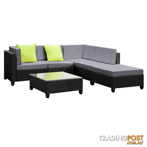 Outdoor Lounge 5 Seater Garden Furniture Wicker 6pcs Rattan Sofa Setting BKGR