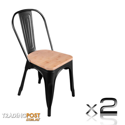 Set of 2 Replica Tolix Dining Metal Chair Bamboo Seat Gloss Black