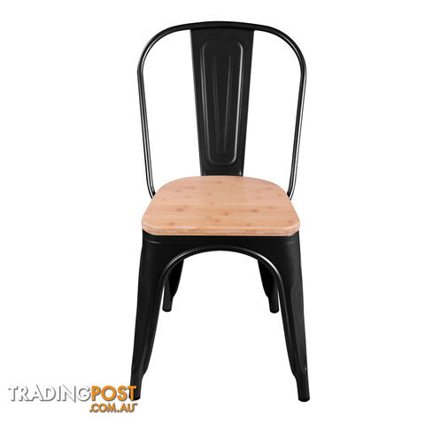 Set of 2 Replica Tolix Dining Metal Chair Bamboo Seat Gloss Black