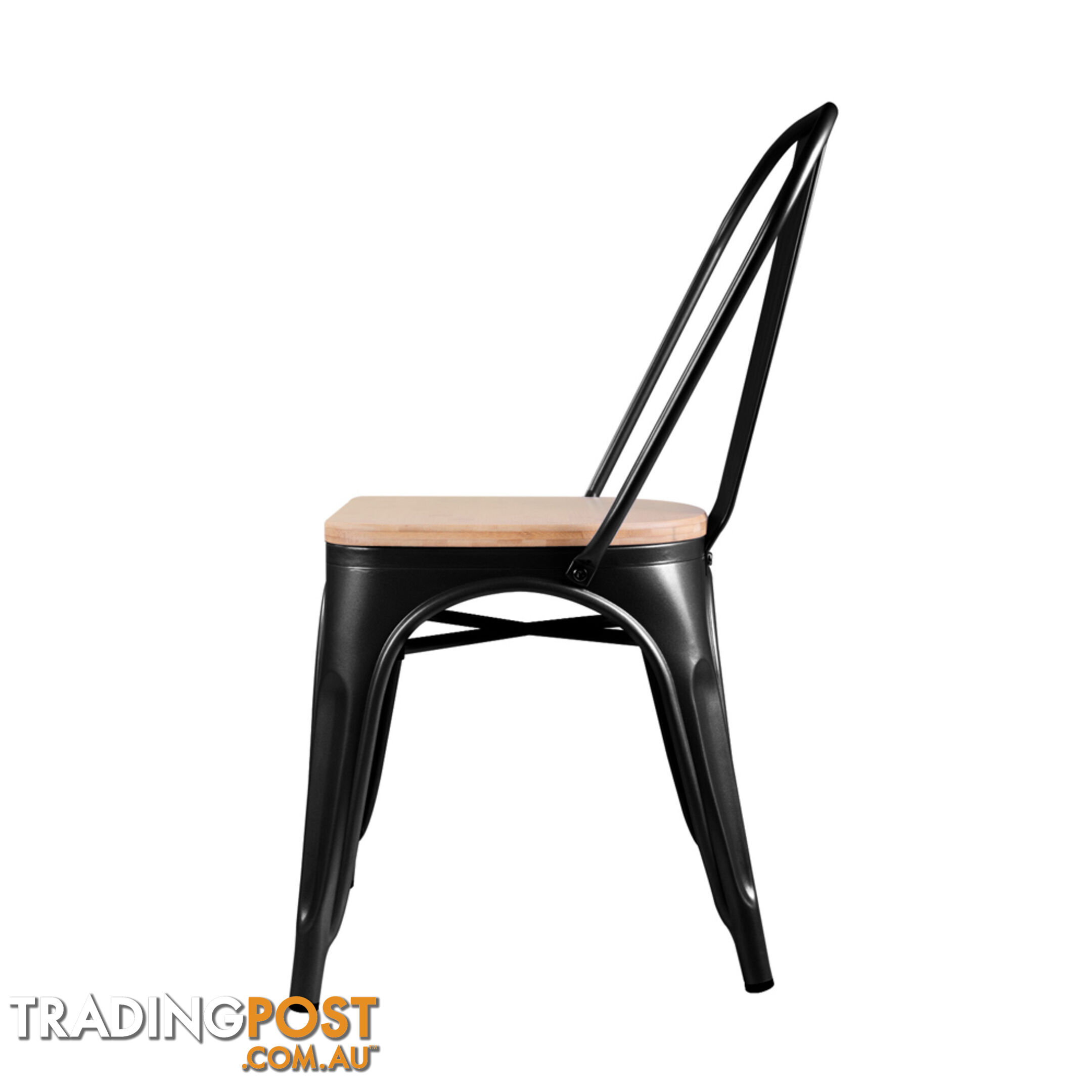 Set of 2 Replica Tolix Dining Metal Chair Bamboo Seat Gloss Black