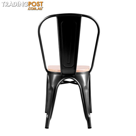 Set of 2 Replica Tolix Dining Metal Chair Bamboo Seat Gloss Black