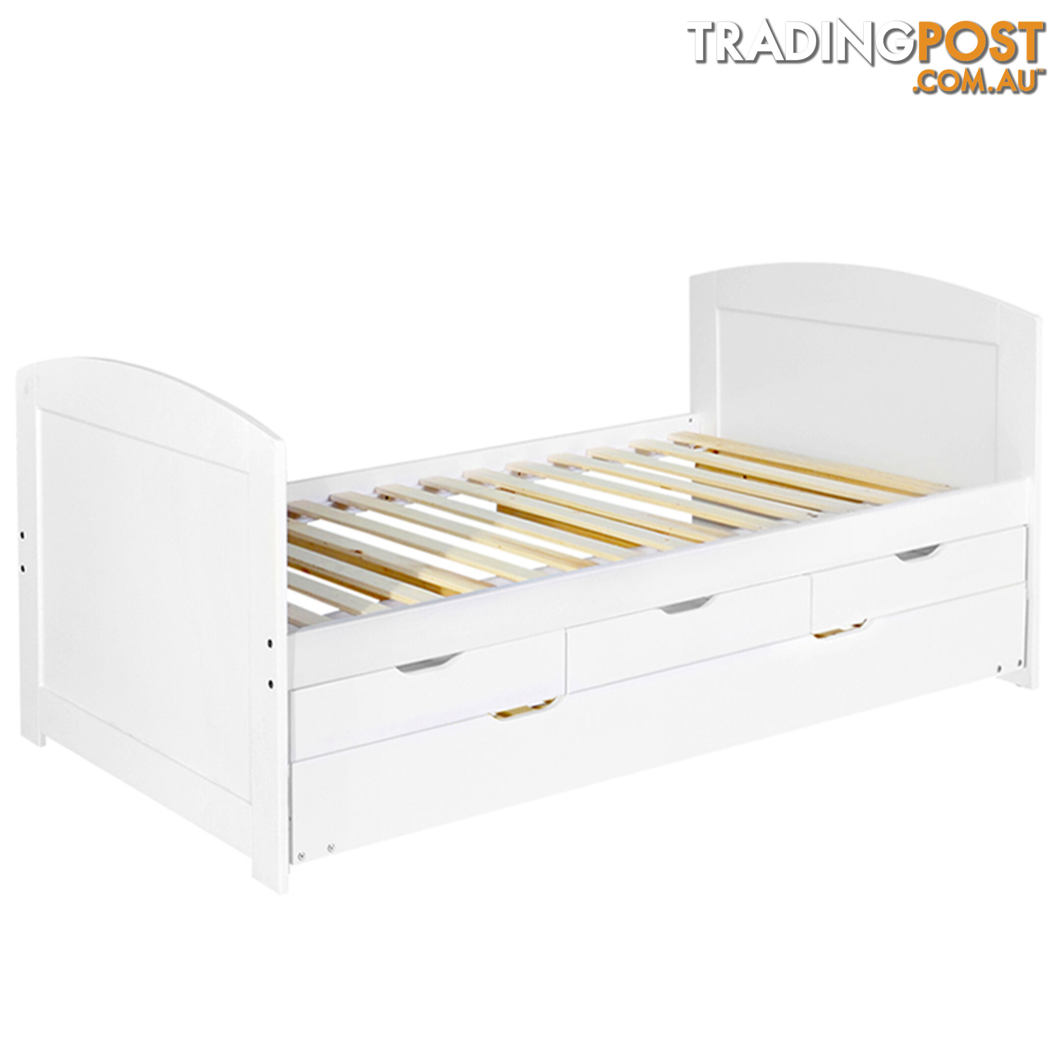 Wooden Bed Frame Pine Wood w/ Drawers Single White