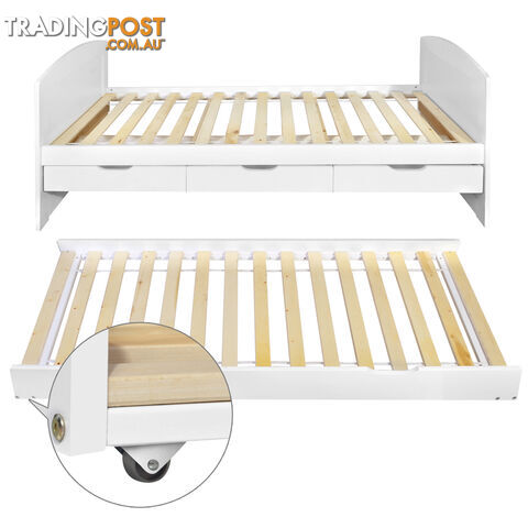 Wooden Bed Frame Pine Wood w/ Drawers Single White