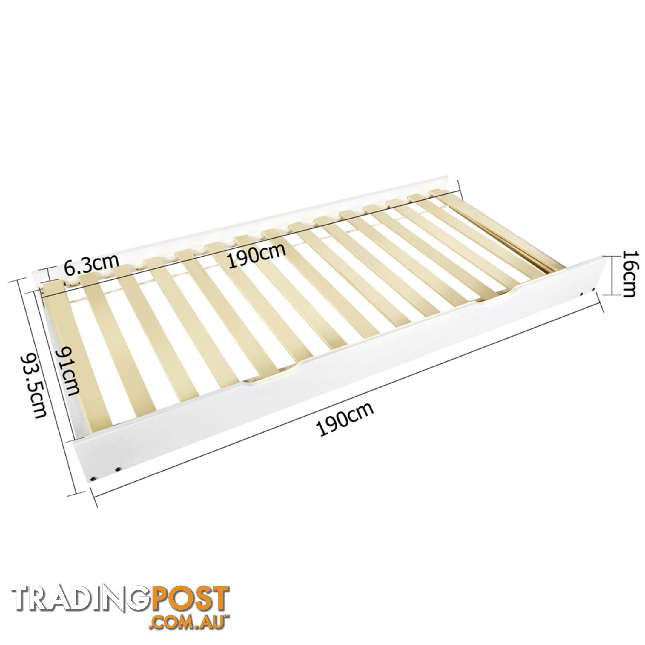 Wooden Bed Frame Pine Wood w/ Drawers Single White