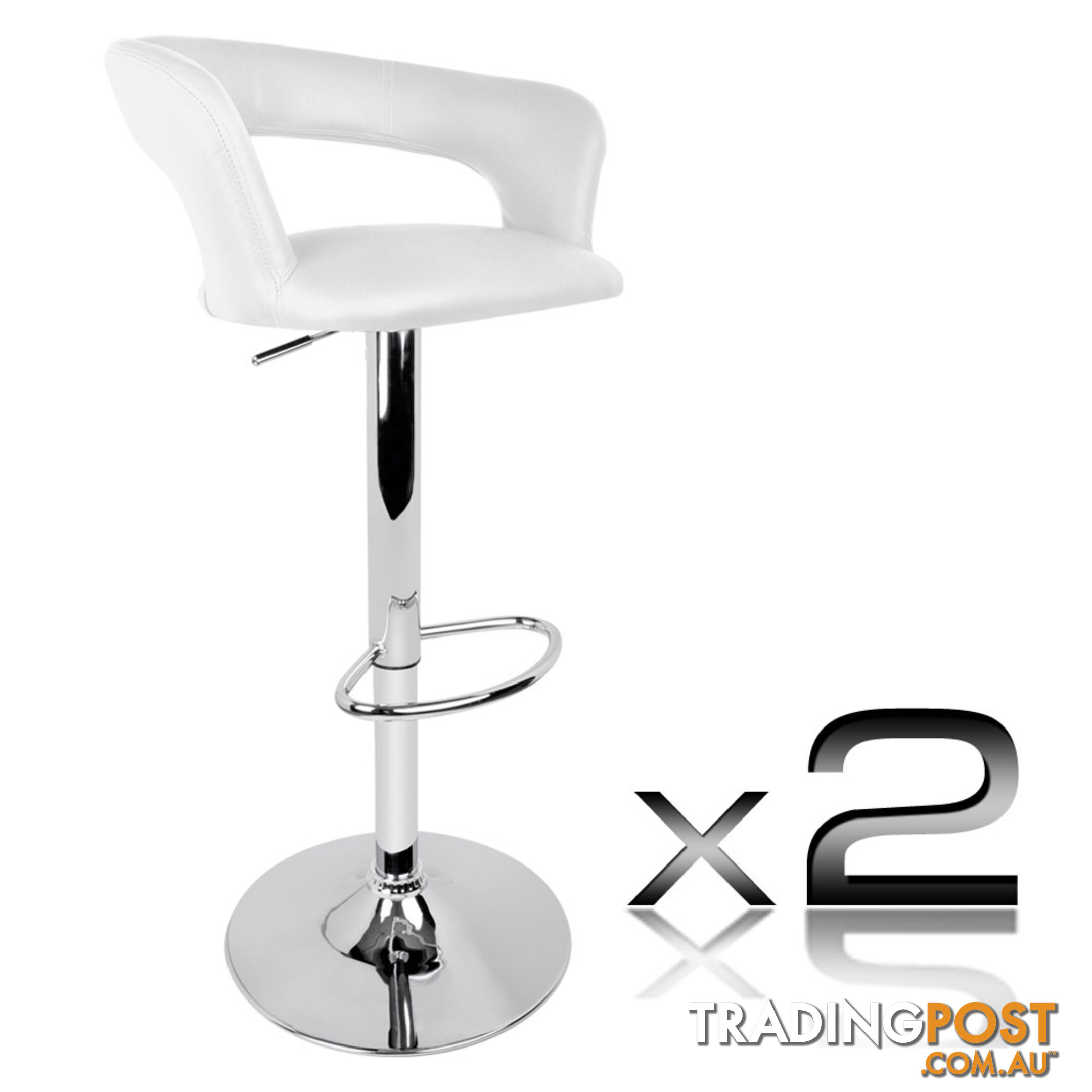 2 x White PU Leather Modern Bar Stool Kitchen Office Chair Gas Lift Barstools