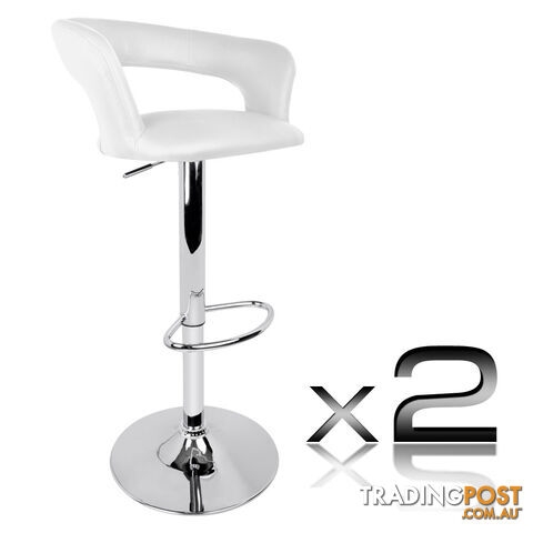2 x White PU Leather Modern Bar Stool Kitchen Office Chair Gas Lift Barstools