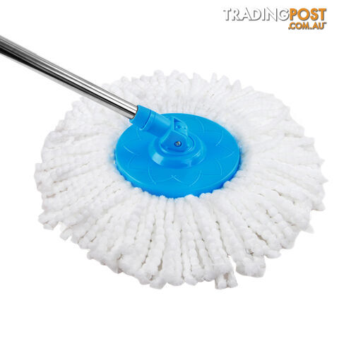 360 Degree Spinning Mop Stainless Steel Spin Dry Bucket w/ 2 Mop Heads Blue