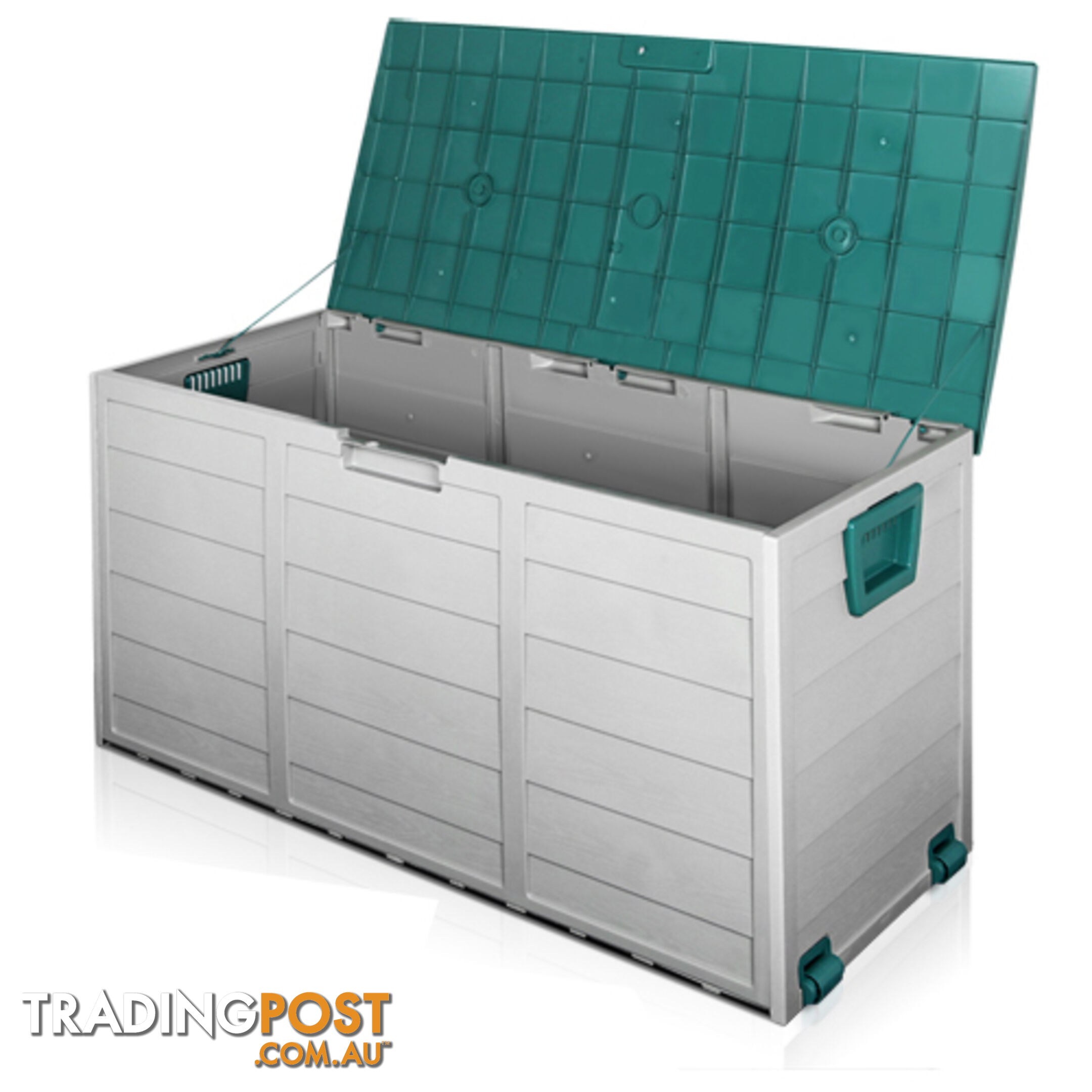 290L Plastic Outdoor Storage Box Container Weatherproof Grey Green