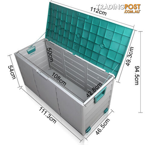 290L Plastic Outdoor Storage Box Container Weatherproof Grey Green