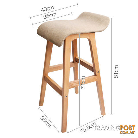 2 x Beech Wood Fabric Bar Stools - Taupe