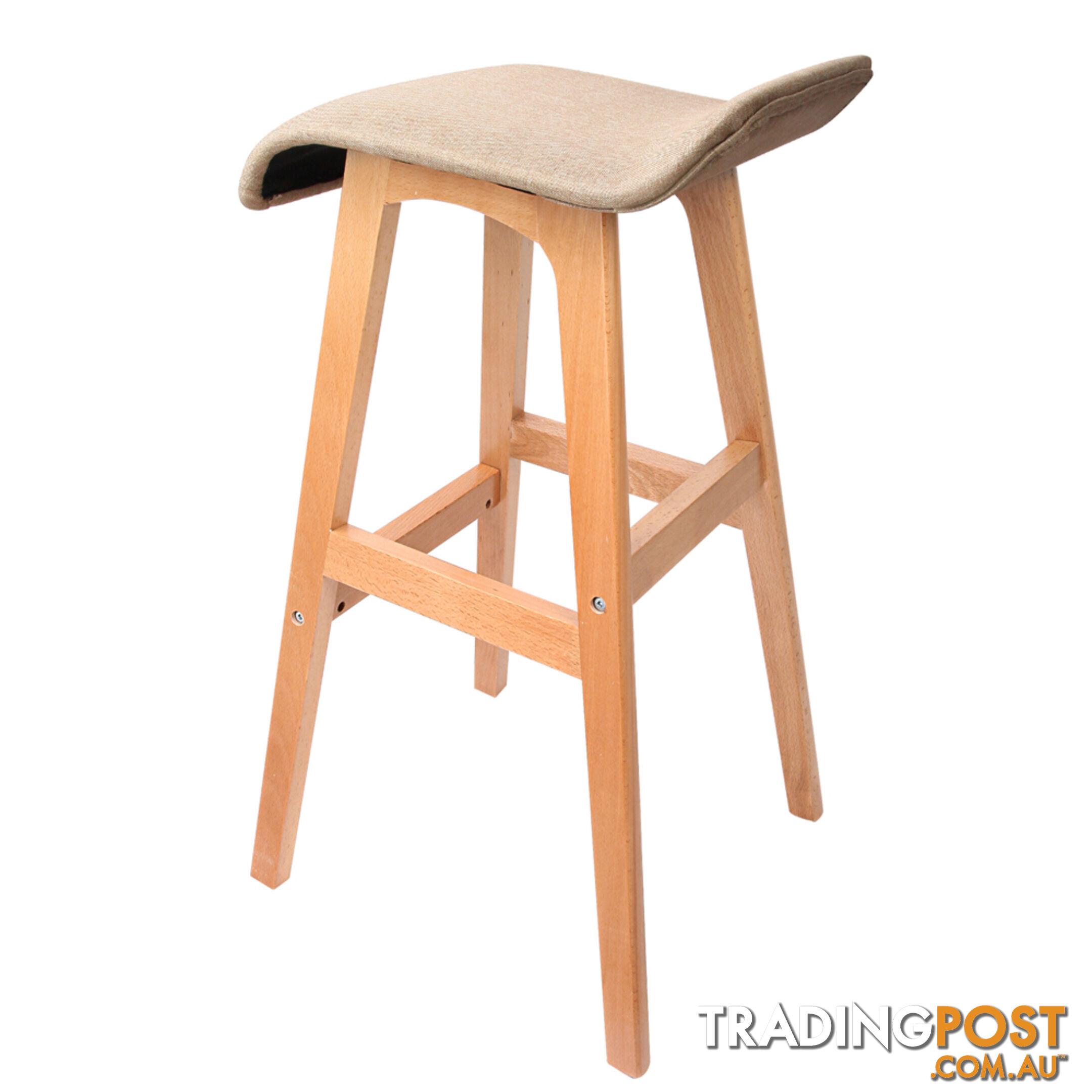 2 x Beech Wood Fabric Bar Stools - Taupe