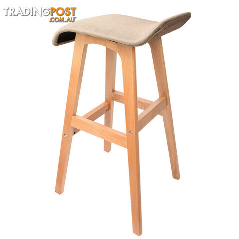 2 x Beech Wood Fabric Bar Stools - Taupe