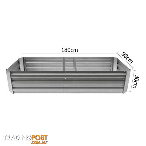 Galvanised Raised Garden Bed 180 x 90cm Aluminium White